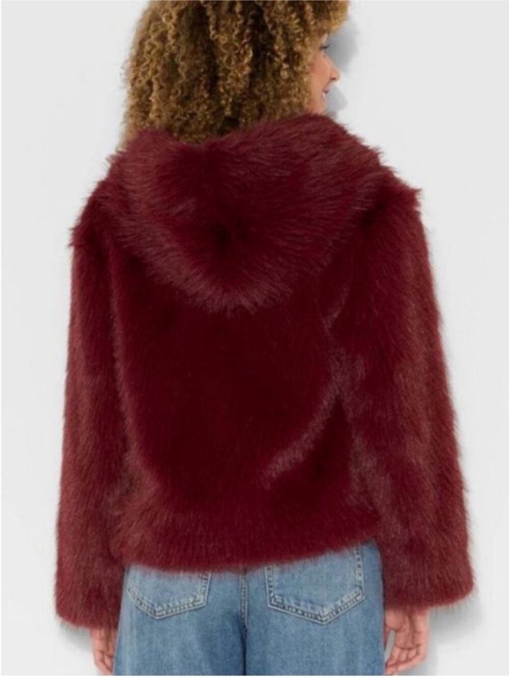 Wild Fable Women’s Short Faux Fur Jacket - Burgundy Size Medium NWT - Picture 3 of 7
